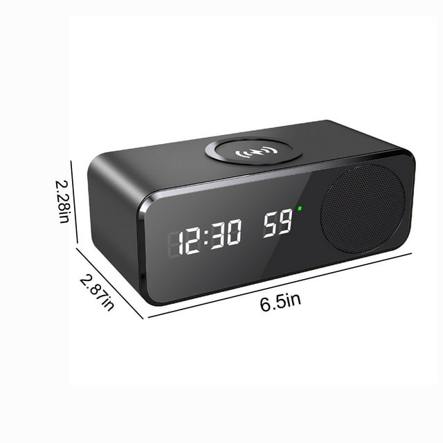Herunwer 6-in-1 Wireless Charging Bluetooth Speaker with Digital Clock, Alarm, and Temperature Display