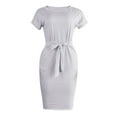 thumbnail image 3 of Busydd Womens Summer Dresses Striped Midi Dresses Short Sleeve Round Neck Sundress Fashion Casual Tie Waist Beach Dress with Pockets, 3 of 5