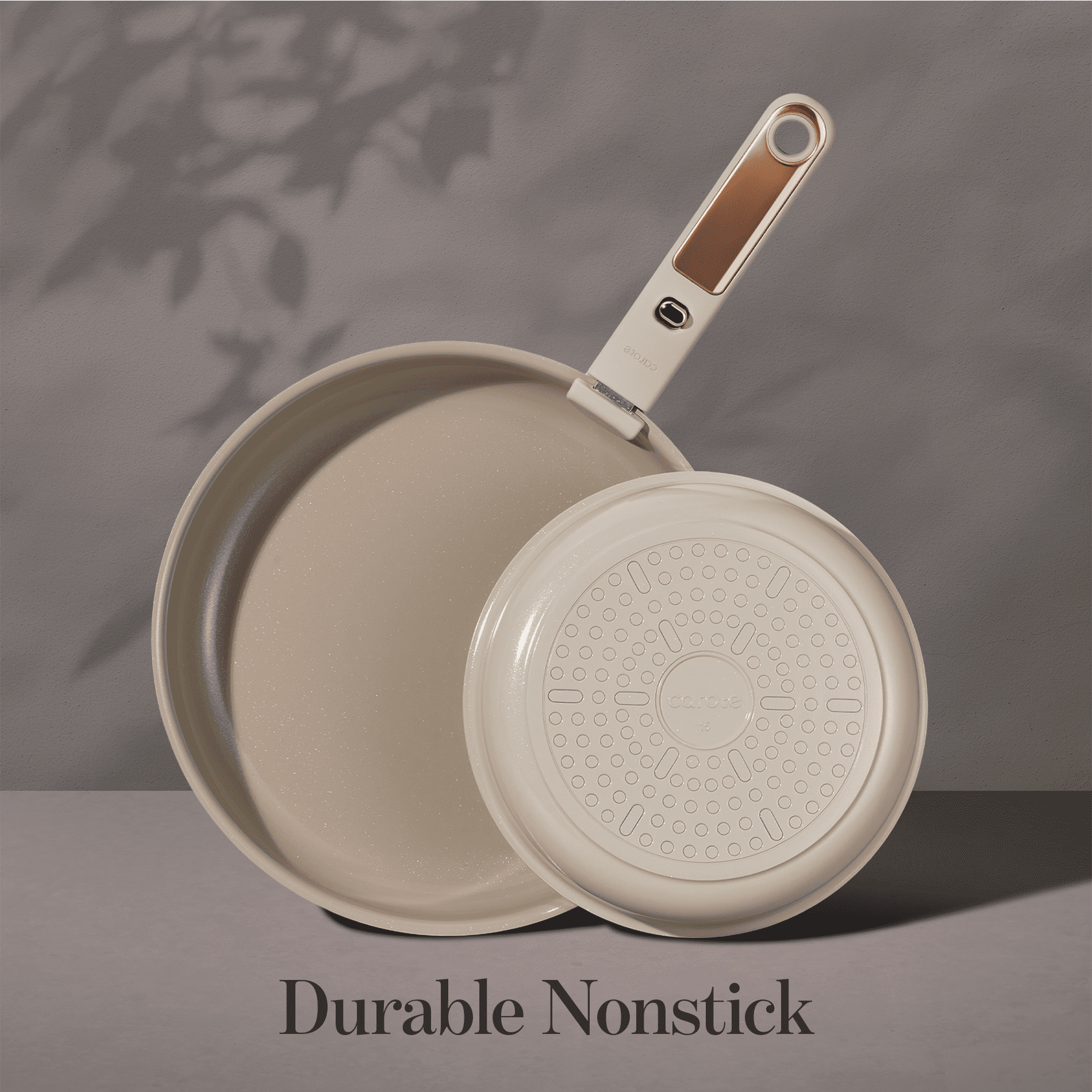 Carote 18 Pcs Ceramic Cookware Sets, Nonstick Pots and Pans with Detachable Handles, Oven Safe, Induction Cookware, Stackable Kitchen Set, Taupe
