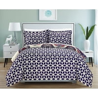 Chic Home 3-Piece Aragona Super soft microfiber Large Printed Medallion REVERSIBLE with Geometric Printed Backing Full/Queen Duvet Cover Set Navy