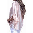 thumbnail image 2 of Blusas de verano para mujer con cuello en V, mangas acampanadas 3/4 y nudo anudado, 2 of 3
