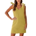thumbnail image 2 of QUNYINEY Cotton Linen Sundresses for Women Plus Size Sleeveless Casual Yellow Midi Tank Dress V Neck Loose Fit Casual Summer Vacation Dresses, 2 of 9