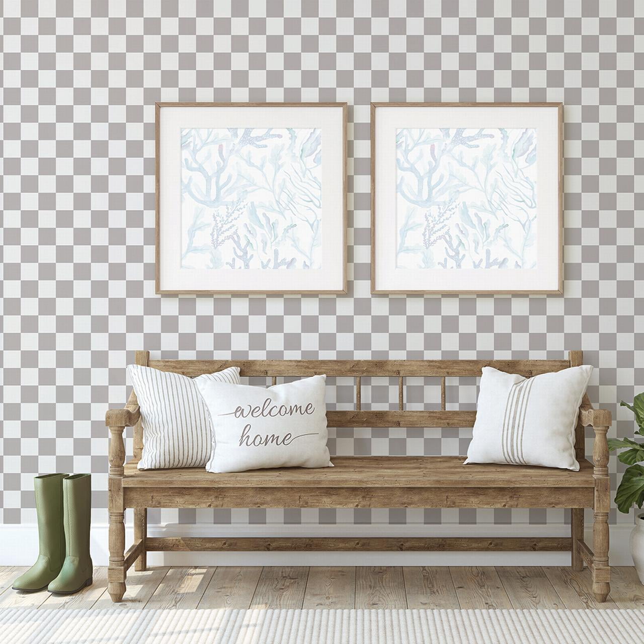 Tempaper Checkmate Grey Peel and Stick Wallpaper, 20.5" x 16.5'