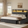 thumbnail image 1 of GUNAITO King Bed Frame with Storage Headboard, 2 Drawers Platform Upholstered LED Bed Frame with USB Ports & Outlets Gray, 1 of 9