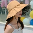 thumbnail image 3 of Dujiujun Women Fisherman Hat Sunscreen Anti-UV Face Protection Fasten String Big Brim Bucket Hats Beach Headwear, 3 of 8