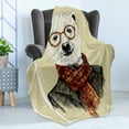 thumbnail image 4 of Animal Soft Flannel Fleece Throw Blanket, Hipster Bear with Glasses Scarf Jacket Wild Mammal Humorous Artwork, Cozy Plush for Indoor and Outdoor Use, 50" x 70", Cream Dark Orange Black, by Ambesonne, 4 of 5