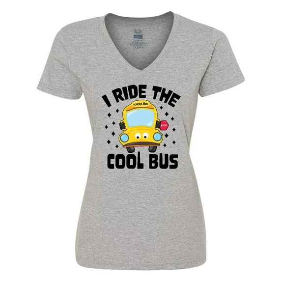 Inktastic I Ride the Cool Bus with Yellow Bus Women's V-Neck T-Shirt