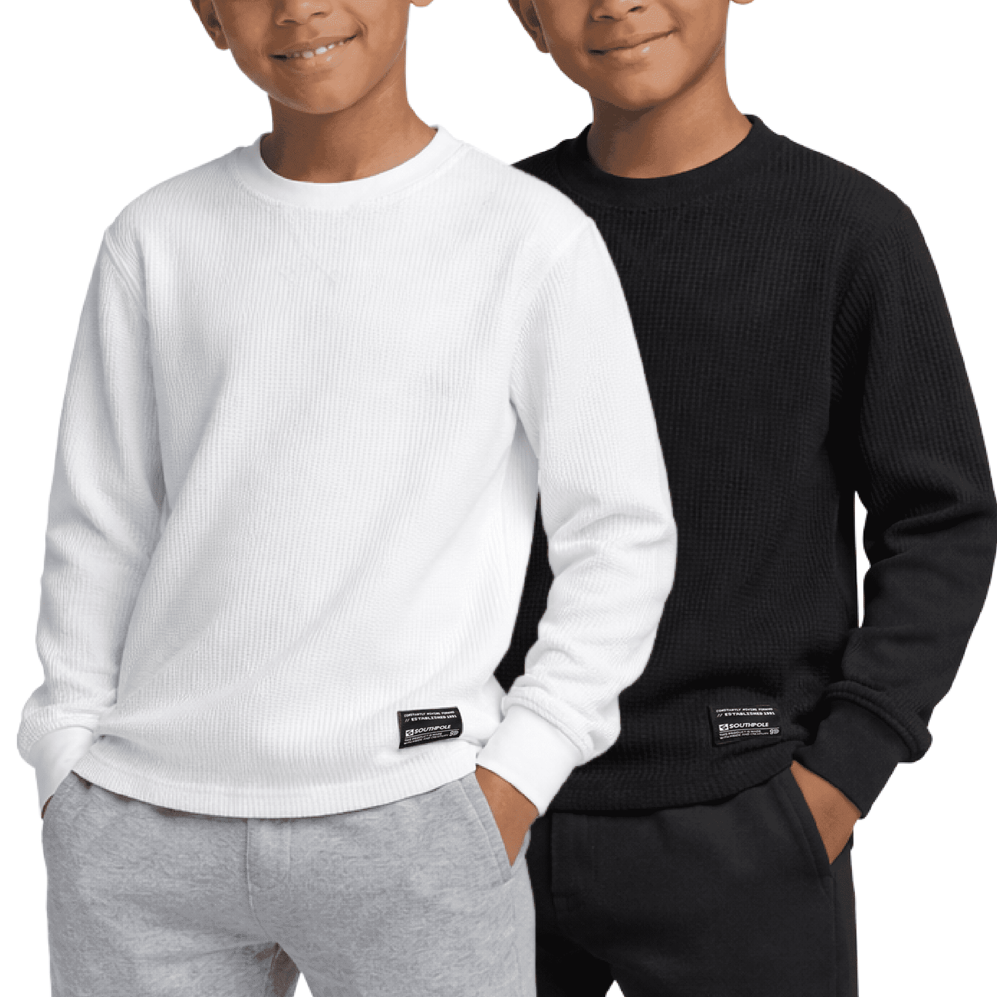 Southpole Boys Thermal Henley Shirt - Waffle Knit Warm Long Sleeve Boys Henley Shirt 2 Pack Casual Top