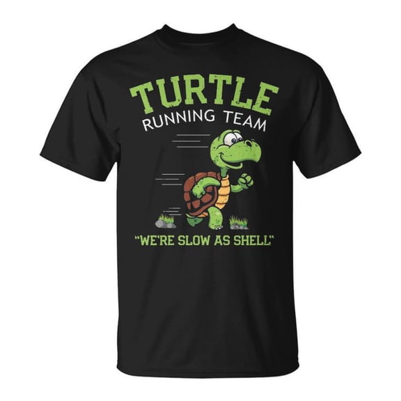 Turtle Running Team Sarcastic Marathon Graphic Tee Unisex Adult Cotton Funny Runner T-Shirt for Fitness or Casual Wear, Size XL, Color Black