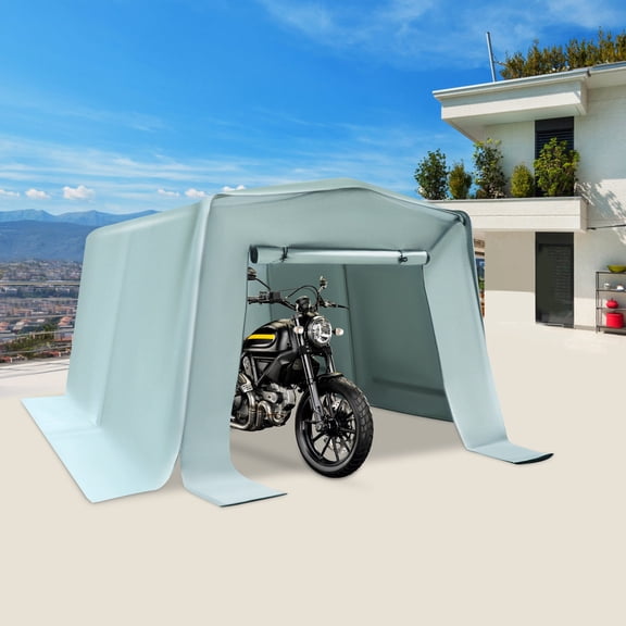 For Bike 10*6*6ft Motorcycle Outdoor Storage Shed Carport W/roll-up Door Carport Modern Grey Free Standing