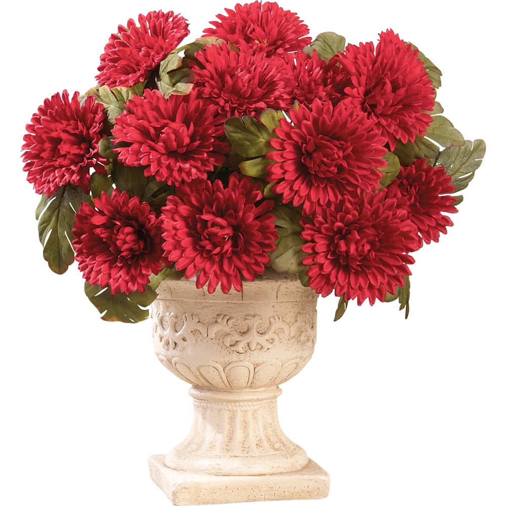 Floral Mums Artificial MaintenanceFree Flower Bush Set of 3, Red