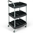 thumbnail image 7 of 3-Tier Rolling Tool Cart with Locking Wheels, Heavy Duty Mobile Workstation for Garage, Salon & Hotel | 42"H Utility Cart w/ Dividers, Bottle Holders, 99 LB Capacity | Black Tool Organizer Cart, 7 of 7