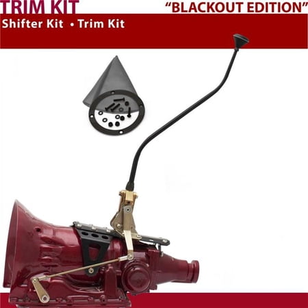 American Shifter C6 Shifter Kit Black 23 in. Swan Trim Kit Push Button Gray Boot Ringed Knob for DDEB7