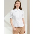 thumbnail image 3 of DARING DIVA Women's Puff Sleeve Point Collar Essential Office Shirt L White, 3 of 6