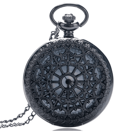 Gunmetal Heart - Heart Cut Out Detail Round Pocket Watch - Gunmetal or Bronze Gunmetal