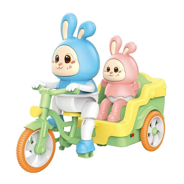 Cute Bunny Electric Tricycle Toy with Lights Music Interesting Universal Bunny Tricycle Doll Model Toy Gift for 1 2 3 Year