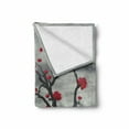 thumbnail image 2 of Tree Soft Flannel Fleece Blanket, Lonely Nature Theme Vibrant Flowers Romantic Full Moon Night Love Scene, Cozy Plush for Indoor and Outdoor Use, 60" x 80", Grey Vermilion and White, by Ambesonne, 2 of 6