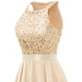 thumbnail image 4 of Vestido Dressystar con lentejuelas, halter, cóctel, baile de graduación, Hi-Lo, champán, 4 of 5