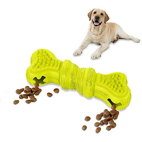 LaRoo Dog Feeder Puzzle Toy Bone, Pets Dog Chew Toy Snack Dispenser, Bite Resistant Interactive Dog Toy Treat Dispensing Yummy Bone for Small Medium Large Dog (16cm Bone Green)
