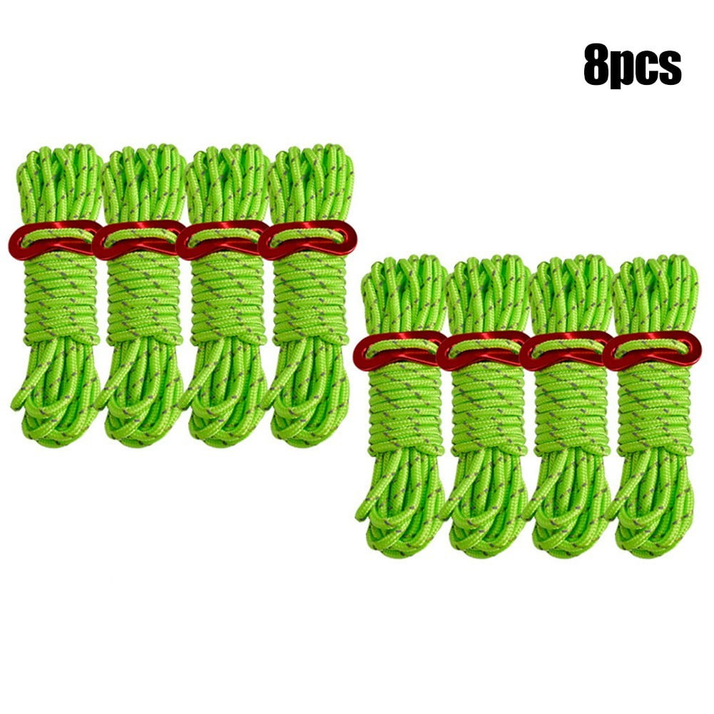 8Pcs 4m Guy Rope Reflective Cord Lines With Runners Tent Camping Guide