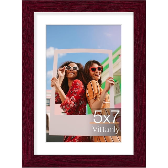 Vittanly 5x7 Picture Frame, Display Pictures 4x6 with Mat or 5x7 without Mat, Premium Material with Shatter Resistant Plexiglass, Photo Frame for Wall or Table Top Display, Cherry Red, 1 Pack