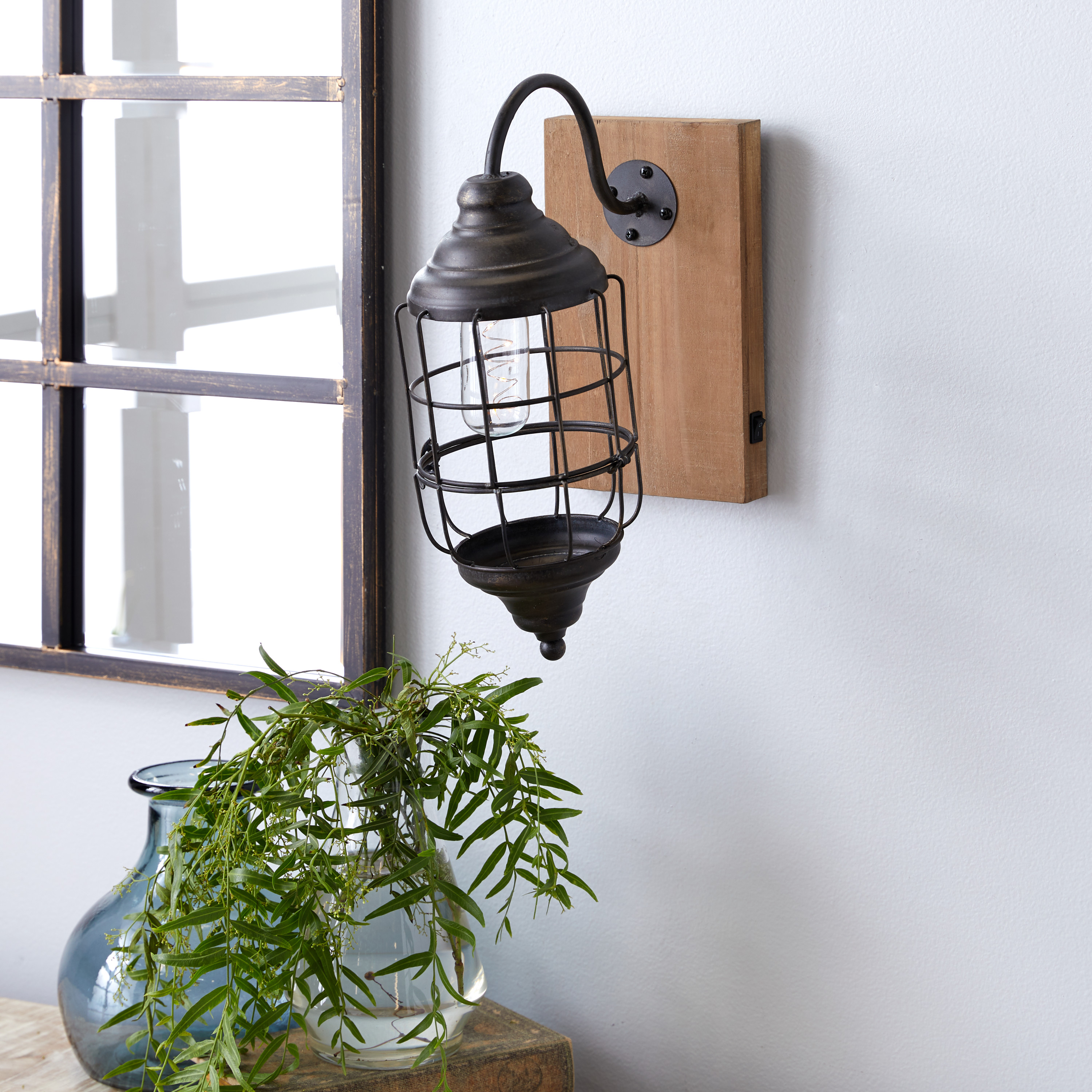 DecMode 6.25"W, 15"H Metal Industrial Candle Wall Sconce, Black, 1 - Piece