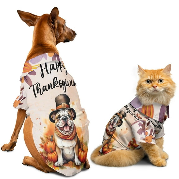 Happy Thanksgiving Bulldog Welcome Thankful Fall Autumn Pumpkin Hawaiian Summer Shirt for Small Medium Large Dog Cat Dog Lover Gifts Idea - 02021