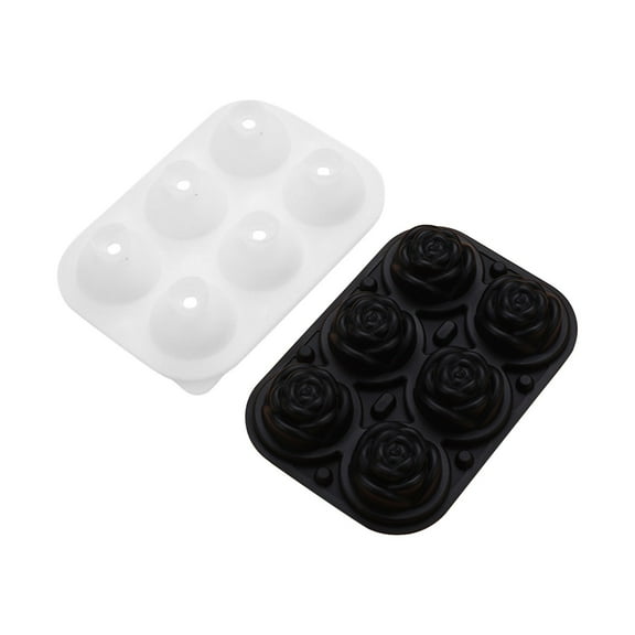 Hvmvliv Ice Trays 6-Compartments Rose-Shape Reusable Ice Cubes Tray with Lid Food Grade Silicone Ice Blocks Making Molds for Freezer Cocktails Whiskey Cold Drinks Black