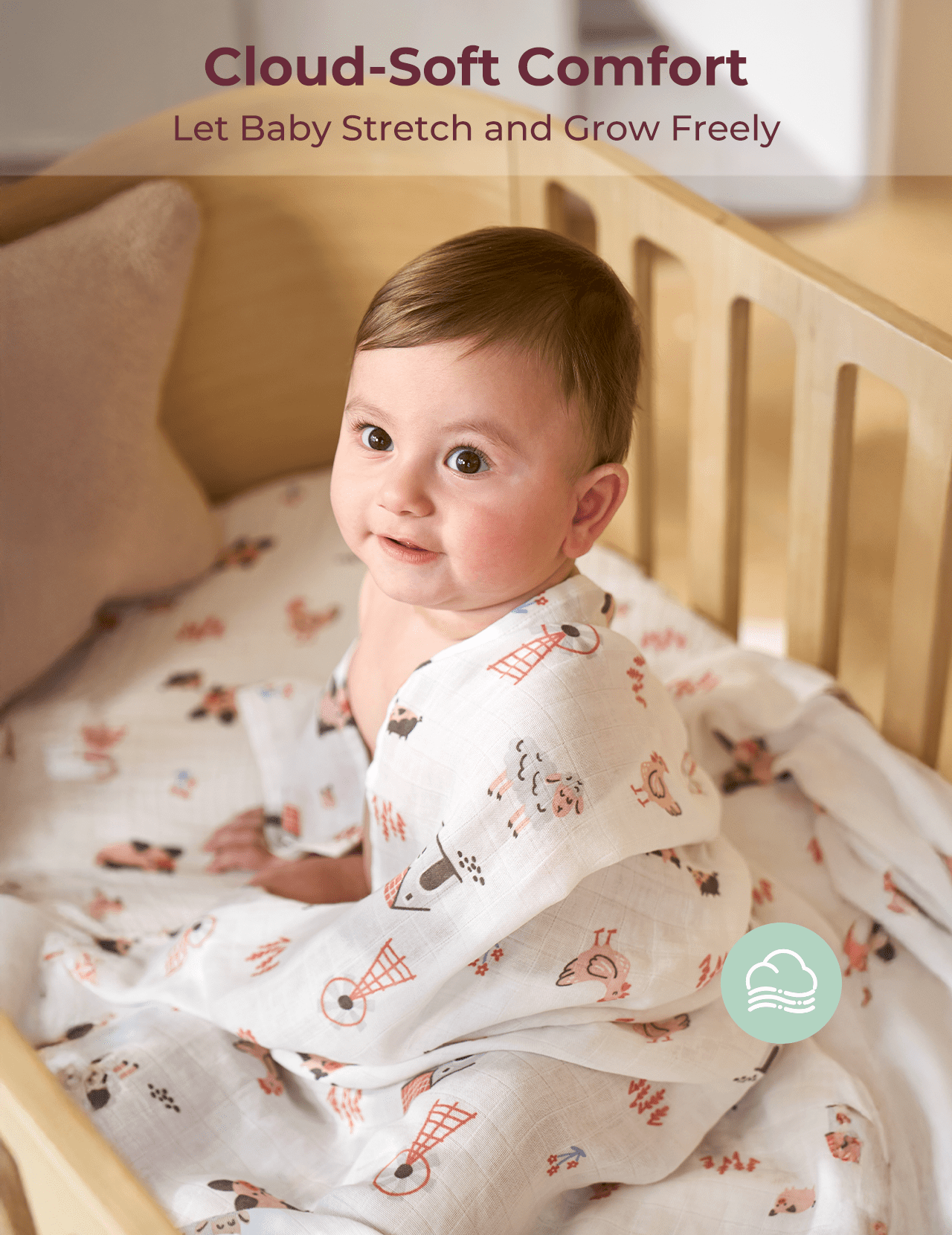 Momcozy Muslin Swaddle Blankets, 4 Pack, Breathable 2-Layer Gauze Large 47'' x 47'' Baby Swaddling Receiving Blanket Wraps for Newborn Boys Girls
