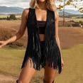 thumbnail image 3 of Women's Suede Fringe Cowgirl Vest Western Sleeveless Cardigan Jacket/Black/L, 3 of 6
