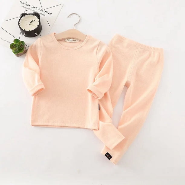 Pijamas de algodón para niños y niñas, ropa de dormir de color sólido, trajes de Navidad, otoño