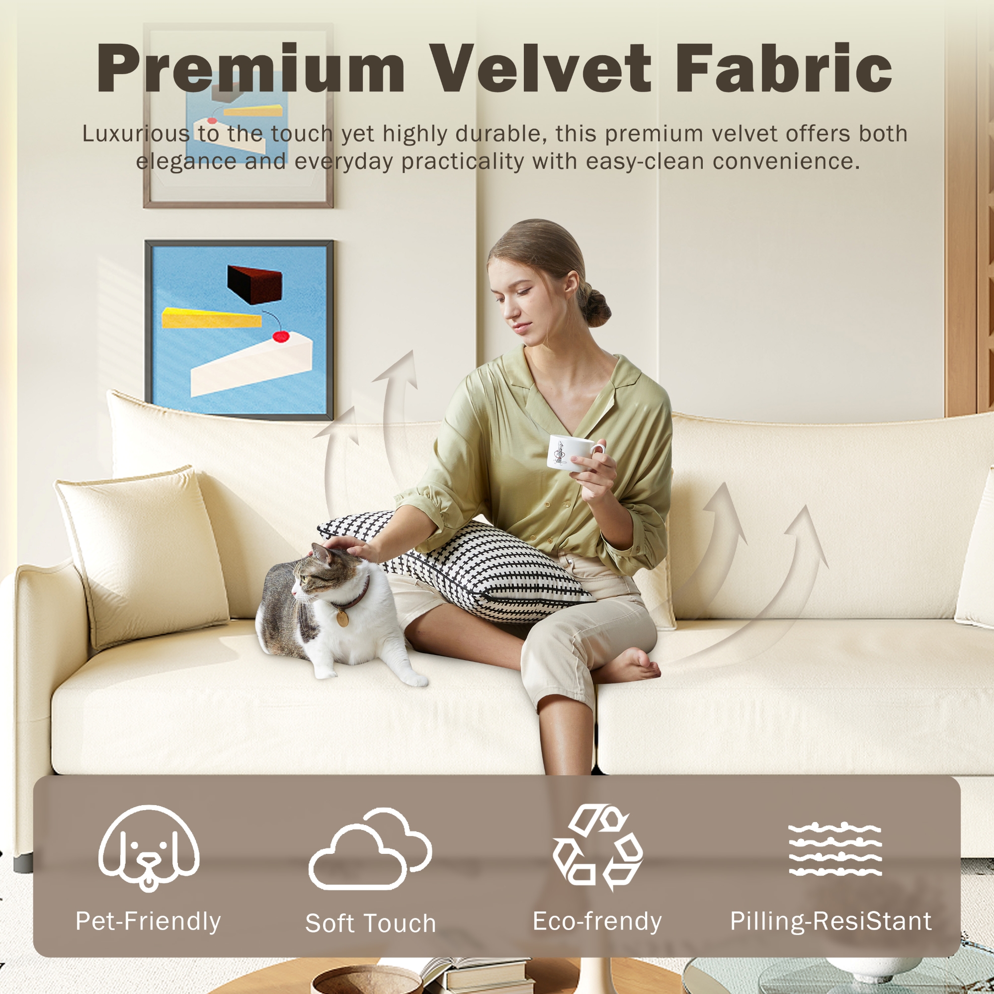 LLappuil 82" Pull Out Sofa Bed King Size, Loveseat Sofa Convertible Sofa Bed, Velvet 3 Seat Sofa Couch for Living Room Beige
