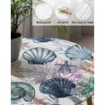 thumbnail image 5 of Underwater Shell Conch Starfish Coral Fitted Round Tablecloths Elastic Edged Table Covers 36"-44",Watercolor Marine Life on White Waterproof Dining Room Kitchen Table Cloth for Holiday Party Tables, 5 of 8
