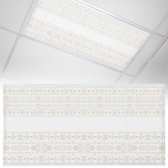1 Pack Magnetic Fluorescent Light Covers, 2x4 Ft, Bohemian Ethnic Brown Lines Linen Texture Magnetic Light Covers for Ceiling Lights Classroom Office Home Decor