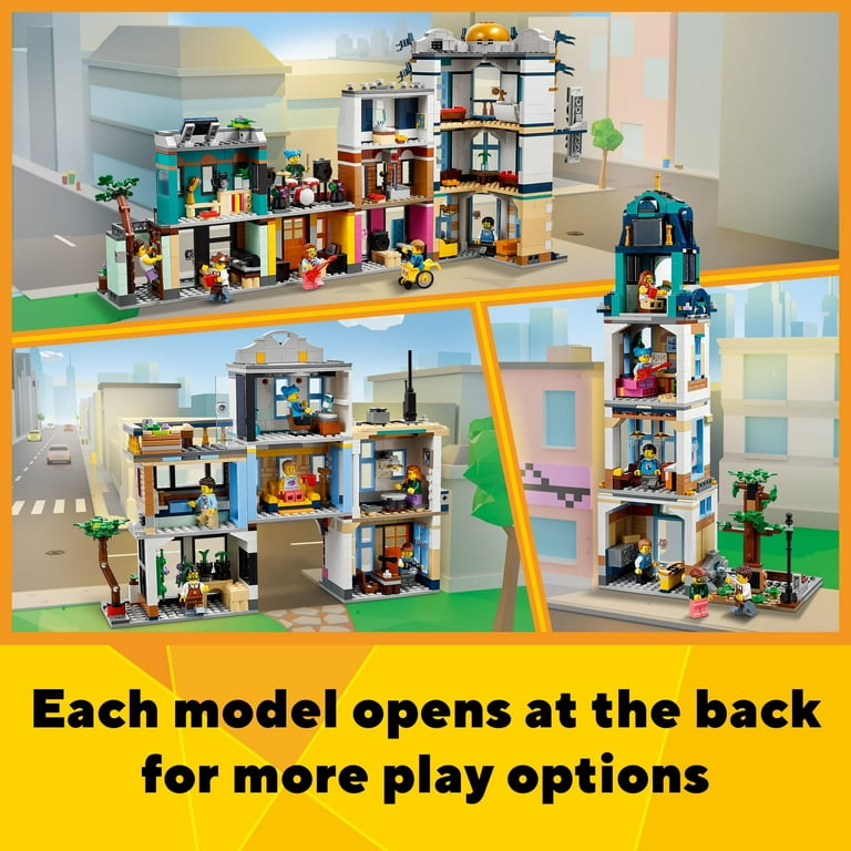 LEGO Creator 3 in 1 Main Street Building Toy Set Features a Toy City Art Deco Building Market Street Hotel Cafe Music Store and 6 Minifigures