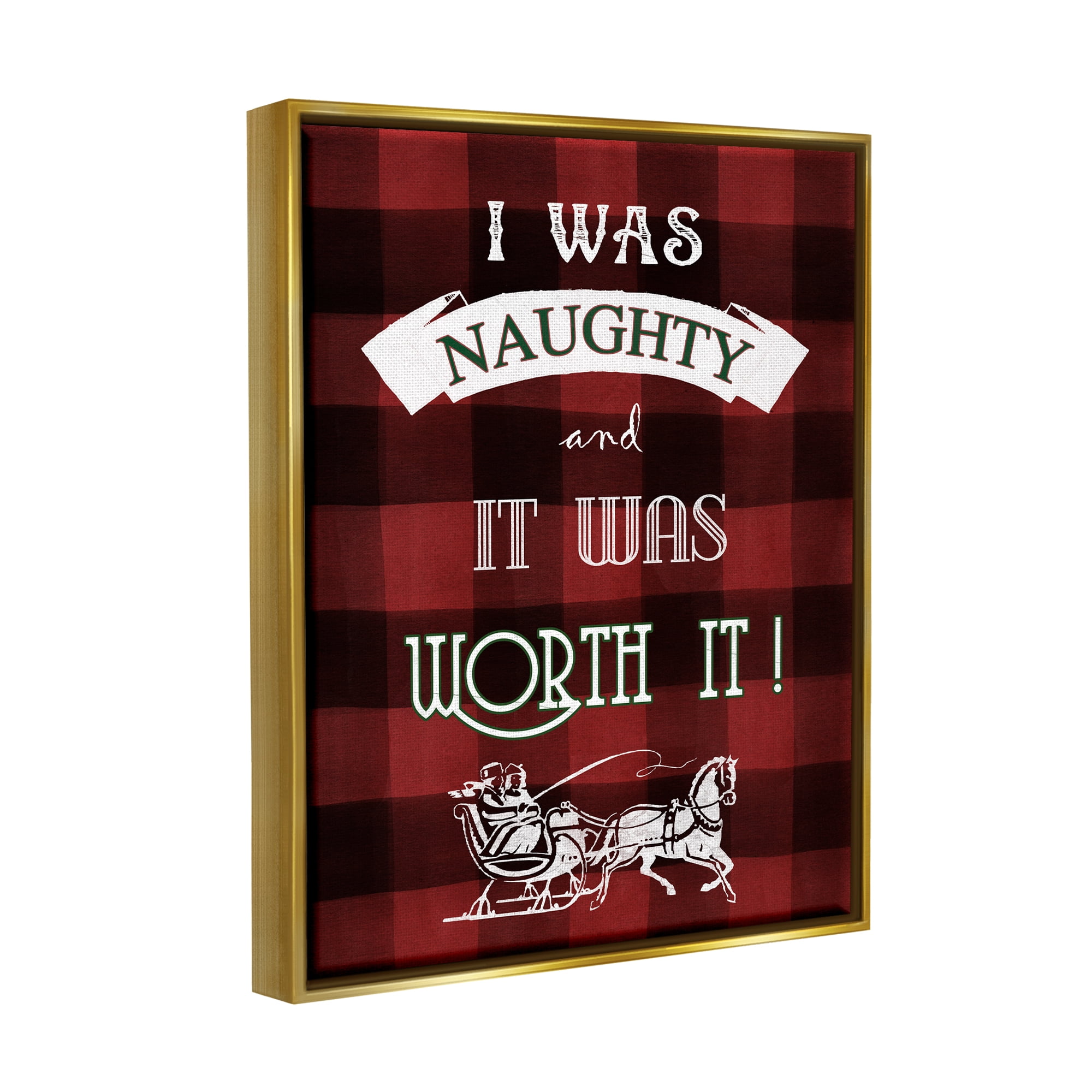 Stupell Industries Funny Plaid Christmas Holiday Painting Gold Floater Framed Art Print Wall Art, 25 x 31