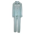 thumbnail image 3 of VISgogo Mujeres Casual 2 piezas Conjunto de ropa Color sólido Solapa Manga larga Camisas con botones con pantalones largos sueltos VISgogo moda, 3 of 9