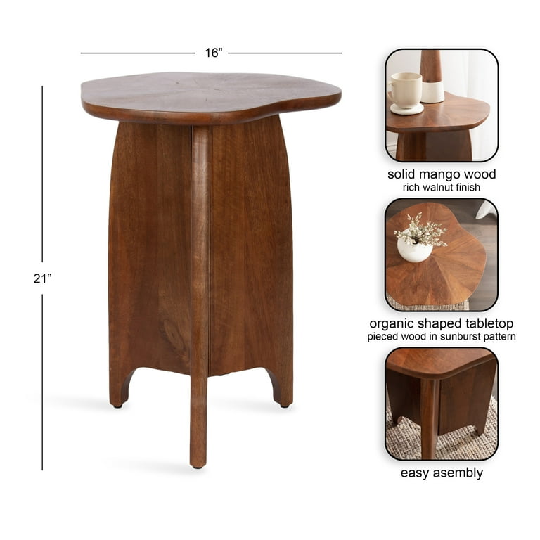 Kate and Laurel Kanna Modern Wavy Pieced Mango Wood Round Side