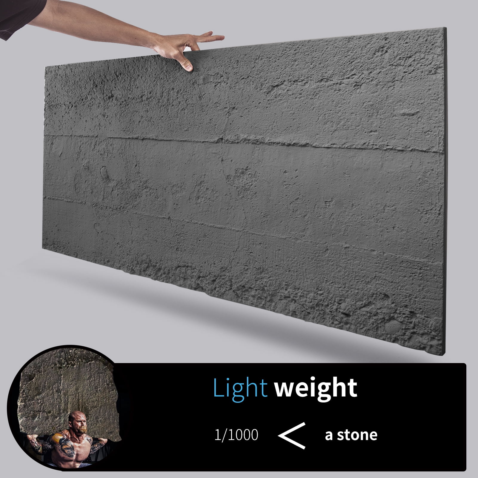 Art3d Cement Texture 3D Wall Panels, 4-Pack PU Wall Panels for Interior Wall Decor, 24" x 48", Cement Grey
