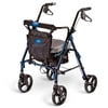 Medline Deluxe Comfort Rollator, Folding Rolling Walker, 8" Wheels, 300lb Weight Capacity, Blue Frame