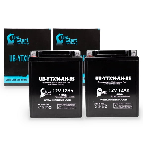 2-Pack UB-YTX14AH-BS Battery Replacement for 1996 Kawasaki KLF300-C Bayou 300 4x4 300 CC ATV - Factory Activated, Maintenance Free, Motorcycle Battery - 12V, 12AH, UpStart Battery Brand