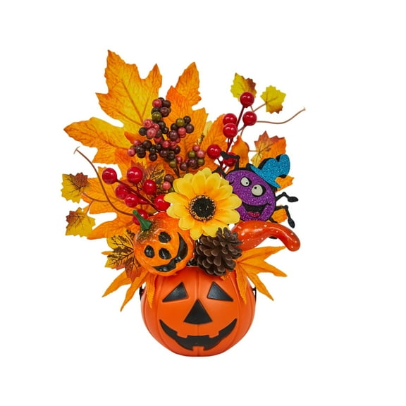 Zmeidao Fall Decor, Artificial Pumpkins with Maple & Sunflower Fake Pumpkin Centerpiece for Harvest Indoor Desk Shelf Fireplace Mantle Living Room Autumn Fall Party Decor