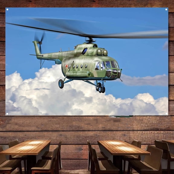 Mi-17 Hip-H Attack Helicopter Banner & Flag - 38" x 57" Aviation Military Wall Art Poster For Room Studio Bedroom - Attack Aircraft Canvas Print Art Work - Air Force Wall Decoration