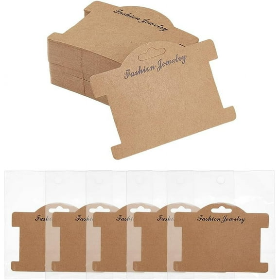 100Pcs Paper Bracelet Display Cards Jewelry Display Card for Bracelet Necklace Showing with 100Pcs OPP Bag Rectangle BurlyWood 7x9.6x0.05cm