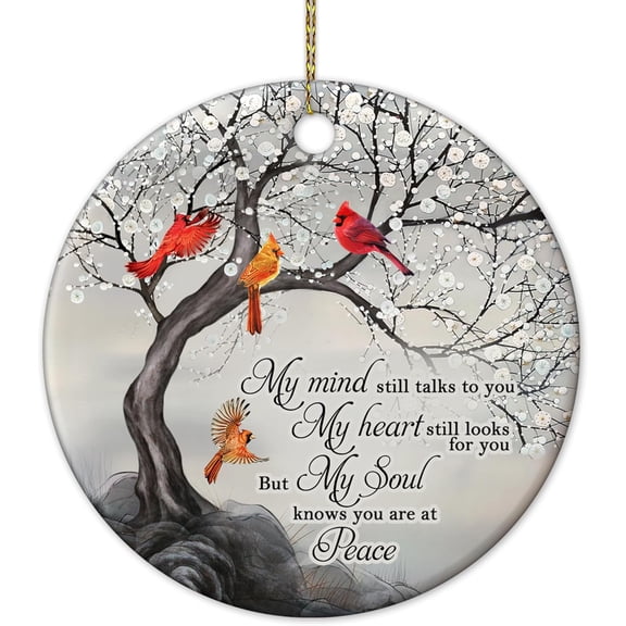 My Mind Still Talks to You Cardinal Circle Ceramic Ornament - Memorial Christmas Ornament Gifts for Loss of Loved One in Heaven - Memorial Hanging Home Decorations Ornaments - 3' Inch