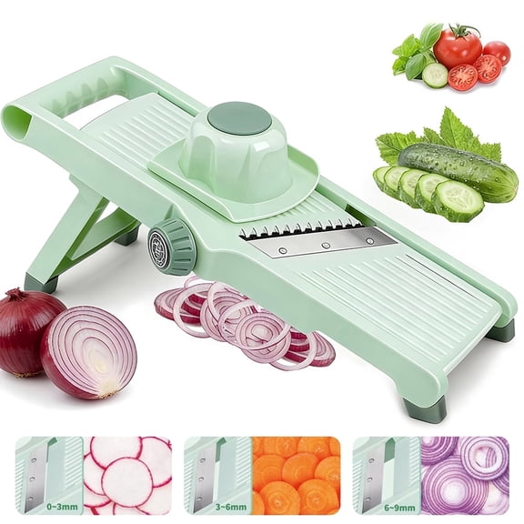 Portable Foldable Mandoline Slicer, Manual Adjustable Vegetable Fruit Slicer, Multi-functional Kitchen Cutter, Easy Storage Easy to Clean, Green