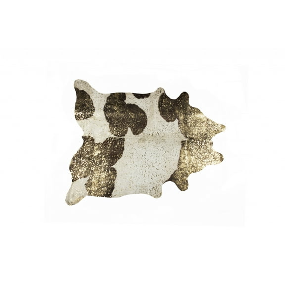 6' X 7' Dark Brown White and Gold Natural Cowhide Area Rug
