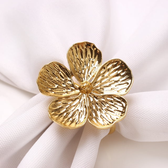 Anillo de servilleta con flor pintada de blanco Hebilla de servilleta con planta de flor de aceite blanco Anillo de servilleta con flor de cinco pétalos en color ciruela
