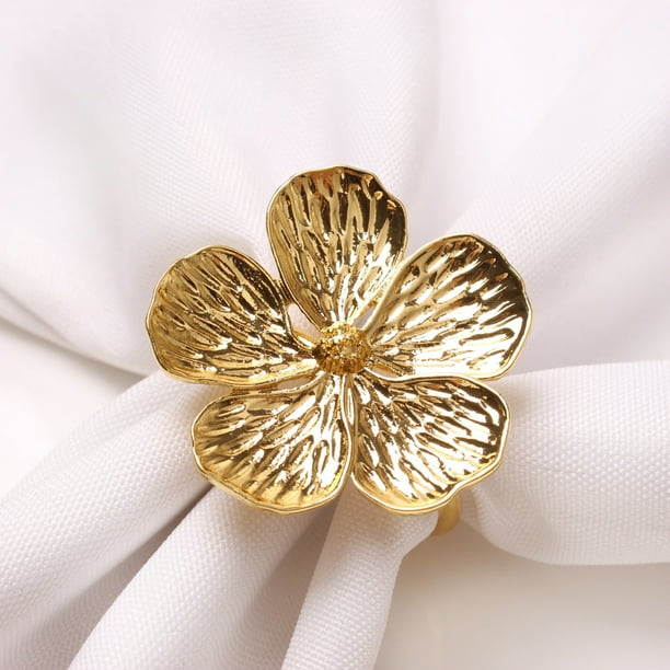 Xiao Hua Servilleteros decorativos de escritorio para restaurante familiar, con diseño de flores de colores, de aceite blanco y cinco pétalos de flor de ciruelo (6 unidades, dorados).
