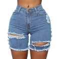 thumbnail image 1 of Aayomet Baggy Jeans for Woman High Waisted Ripped Distressed Stretchy Jean Shorts (Light Blue, M), 1 of 5
